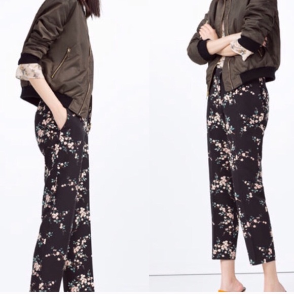 Zara Basics Floral Cropped Trousers - Picture 2 of 3